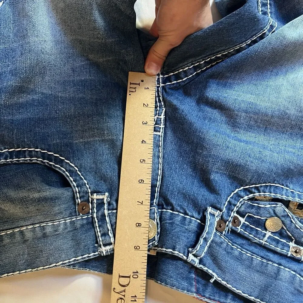 True Religion Billy Super T Jeans Mens Tag 34 (36x35) Bootcut USA White Stitch